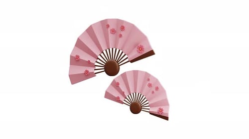 Animated Pink Decorative Fan with Flowers