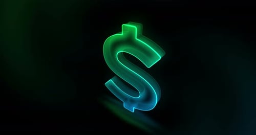 Neon Glowing Dollar Sign Rotation Loop Animation