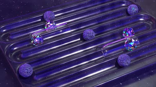 Enchanting 3D Animation of Glittering Crystals and Spheres Journeying Through a Spacethemed Pinball