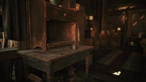 Animated Rustic Cabin Interior with Slow Camera Movement