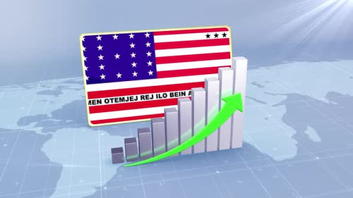 Bikini Atoll Flag With Increasing Bar Chart Graph And Arrow Green