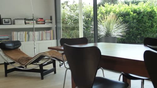 WS, Track,view on living room in contemporary house, UK