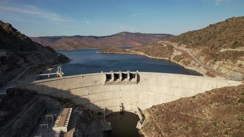Aerial view over a dam in Portugal