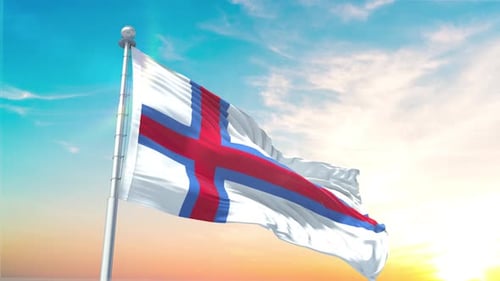 Faroe Islands Flag Waving with Realistic Fabric Movement