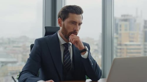 Businessman Making Work Notes on Papers at Office Desk Close Up