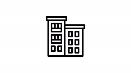 Animated Building Icon with Expanding Windows