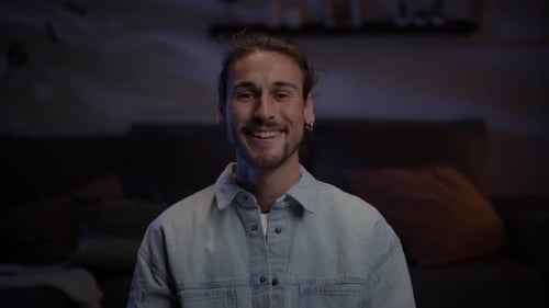 Attractive Young Caucasian Man Looking Smiling at Camera Indoor European Adult Handsome Man at Home