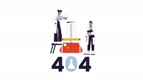 Animated 404 Error Page with Scientists and Lab Equipment