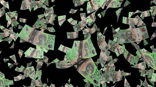 Money rain. Australian dollars money banknotes falling. AUD