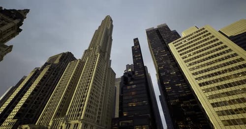 Skyscrapers Tower High Against a Moody Twilight Sky in an Urban Setting
