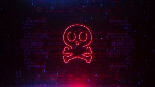 Señal de advertencia de cráneo en el fondo de la pantalla de tecnología V01