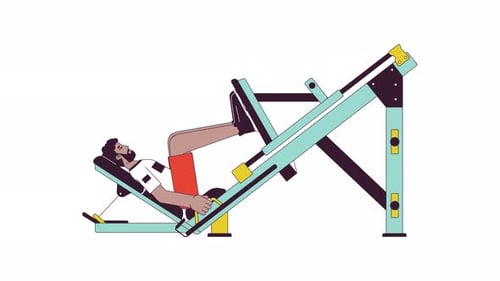 Flat Design Man Performing Leg Press Exercise Animation