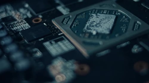 Detailed Computer Motherboard with Electronic Components and Circuitry