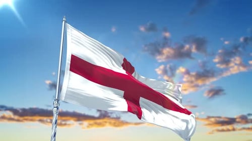 Animated England Flag Waving in Realistic Sky with Clouds