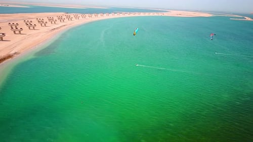 Aerial view Kite Surfing