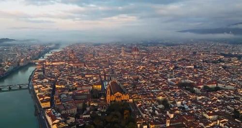 Aerial View of the Arno River Cityscape in Florence Italy