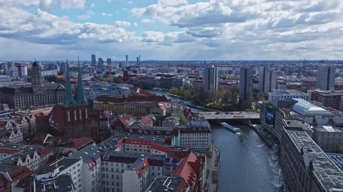 Aerial view of the Spree River , Berlin city centre , Germany.