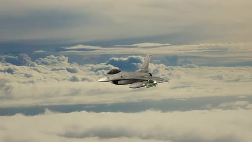 Realistic Fighter Jet Flying Above Clouds