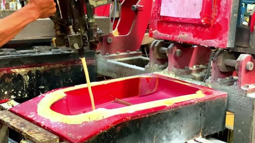Liquid Filling Red Mold in Factory Setting