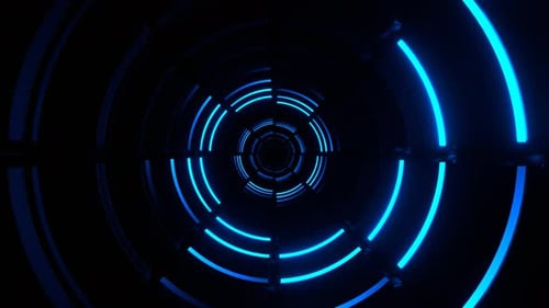 Blue Neon Light Rings Tunnel Background Vj Loop In 4K