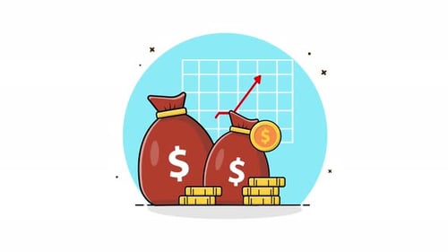 Growing Money Bags and Financial Chart Animation