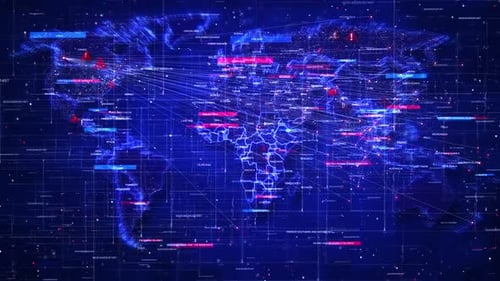 Digital World Map with Global Network and Cyber Security Alerts