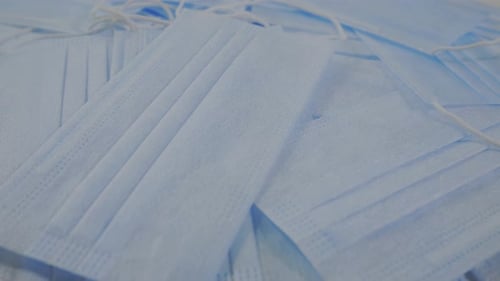 Top View White Sterile Medical Masks Rotation Macro