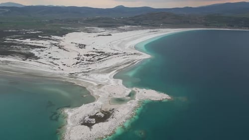 Lake Salda Cape Retreat in Diagonal Drone Flight Path