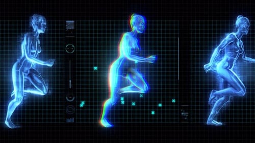 Weiblicher laufender Hologramm-Bildschirm