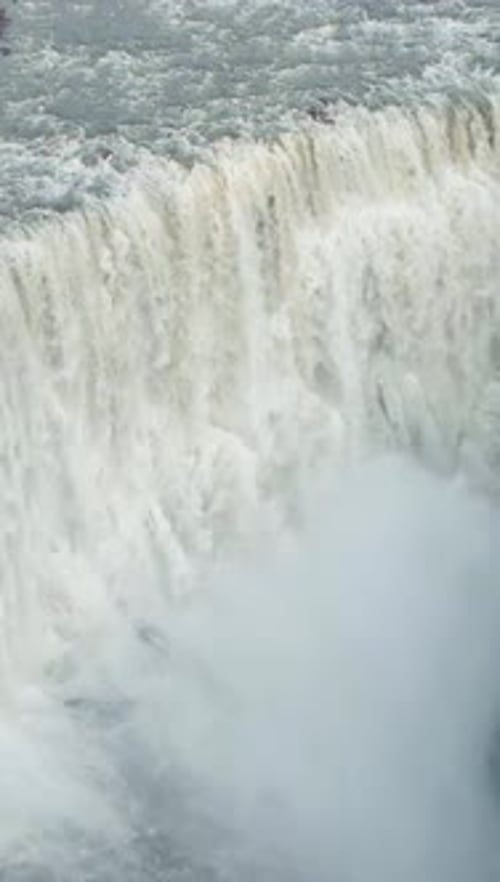 Dettifoss Waterfall in Summer Evening Iceland Aerial View Vertical Video