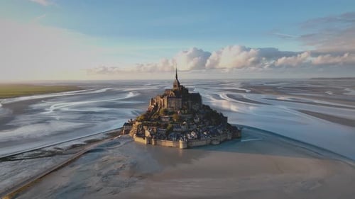 Aerial view of Mont Saint Michel in Normandy, France.