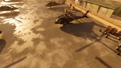 Military Base With Helicopters.