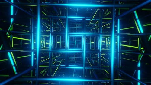 El fascinante telón de fondo de neón vibrante de VJ Loop parpadea rítmicamente en una pantalla hipnótica