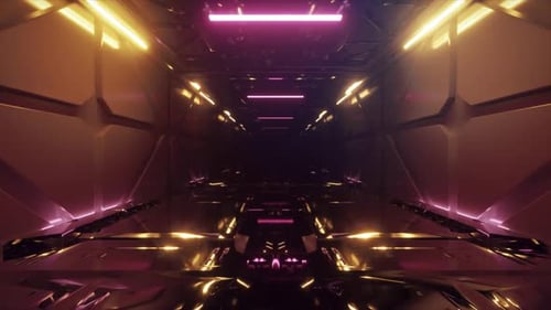 Futuristic Tunnel with Pink and Yellow Neon Lights