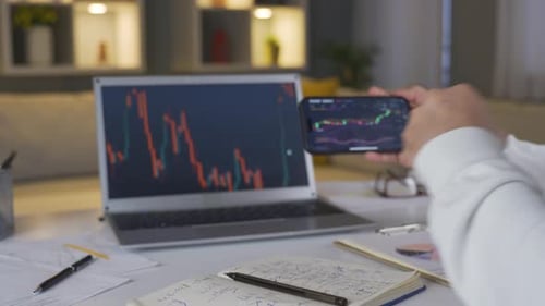 Excited Trader Checks Stock Market Data