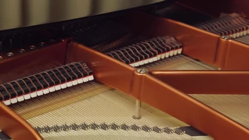 Inside a Piano Showing Hammers and Strings