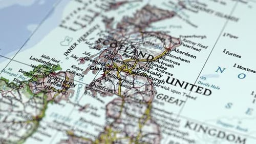 Panning Over Map of the United Kingdom