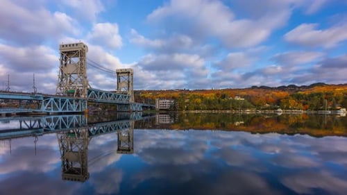 Time lapse - Autum View of Downtowon Houghton and the Lift Bridge