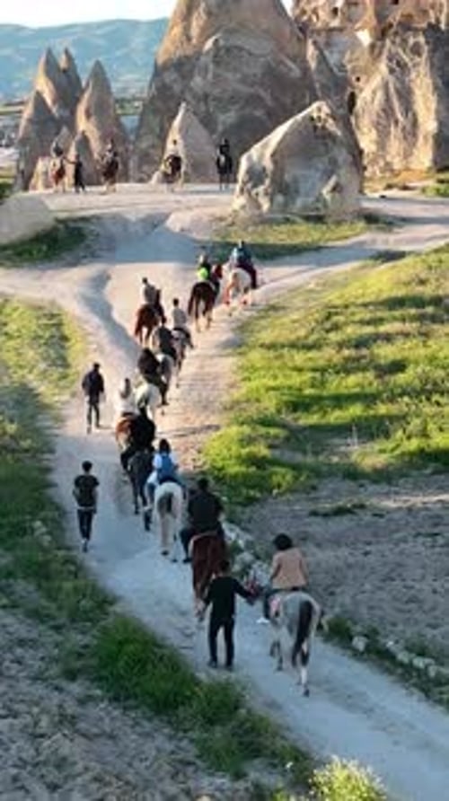 Vertical Video Horseback Riding in Cappadocia Aerial View