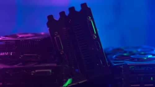 Futuristic Computer Graphics Cards Dolly Shot in Studio