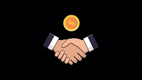 Animated Handshake with Dollar Coin for Business Deal