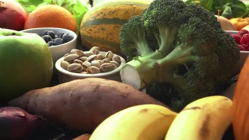 Variety of Colorful Fruits and Vegetables Close Up