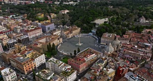 Aerial View of Piazza Del Popolo in Roma Italy Famous European Touristic Destination