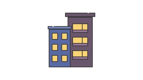 Flat Design Building Animation with Glowing Windows