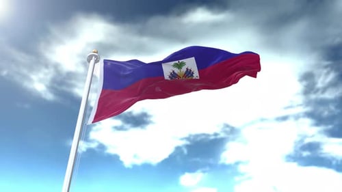 Haiti National Flag Waving Proudly in Wind