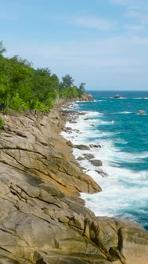 The Coast of Mahe Island with Jungle and Ocean Surf Seychelles Mahe