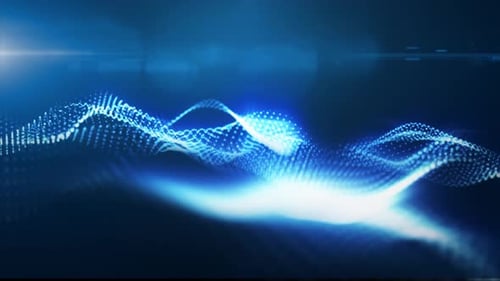 A mesmerizing display of blue glowing particle waves, representing abstract