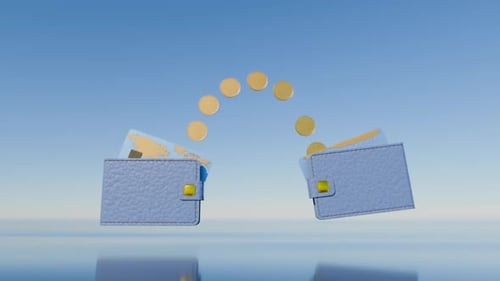 Digital Wallets Exchange Money and Cards Animation