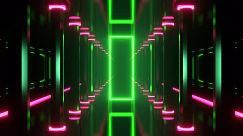 Green And Pink Neon Portal In The Columned Corridor Background Vj Loop I 4K