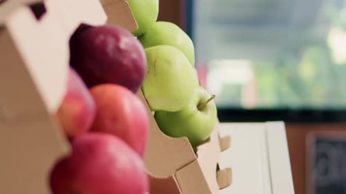 Fresh Produce Display With Apples, Potatoes, and Onions